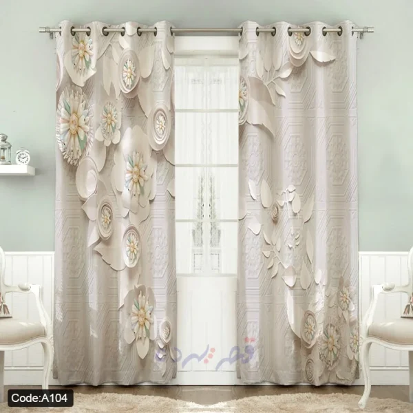 پرده پانچی چاپی طرح گل سه بعدی و گچبری کد A104