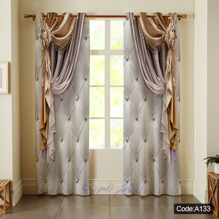 پرده پانچی چاپی طرح لمسه و والانس کلاسیک کد A133