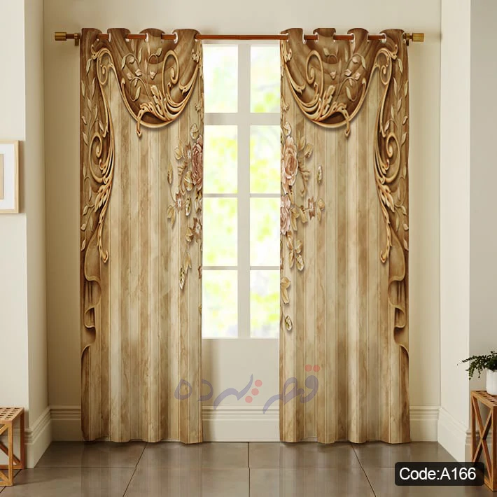 پرده پانچی چاپی طرح گل و بوته کرم کد A166