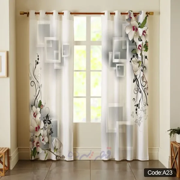 پرده پانچی چاپی طرح گل ارکیده و قاب سه بعدی کد A23