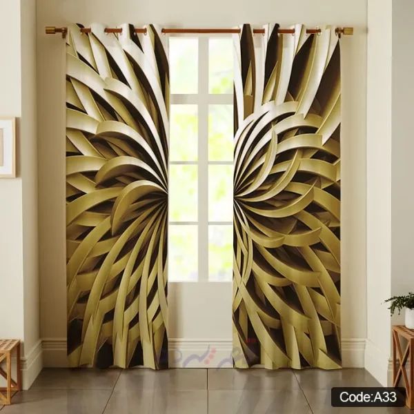 پرده پانچی چاپی طرح انتزاعی سه بعدی طلایی و مدرن کد A33