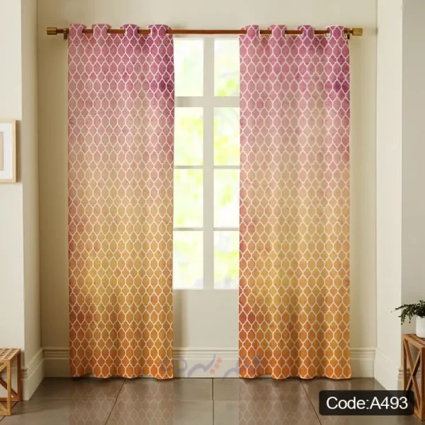 پرده پانچی چاپی طرح شبکه هندسی و طیف رنگی کد A493