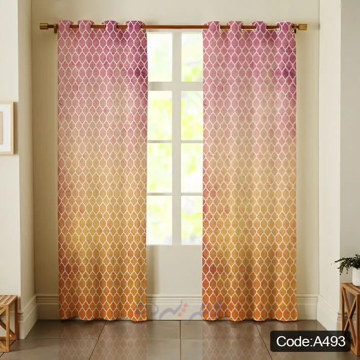پرده پانچی چاپی طرح شبکه هندسی و طیف رنگی کد A493