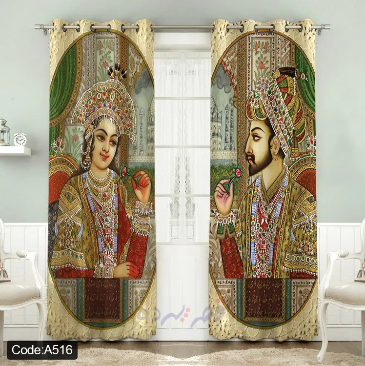 پرده پانچی چاپی طرح مینیاتور هندی و شاهزاده کد A516
