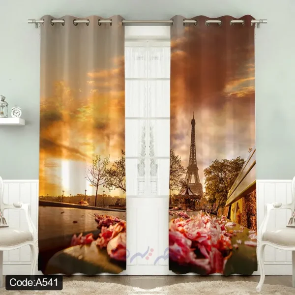 پرده پانچی چاپی طرح برج ایفل و غروب پاریس کد A541