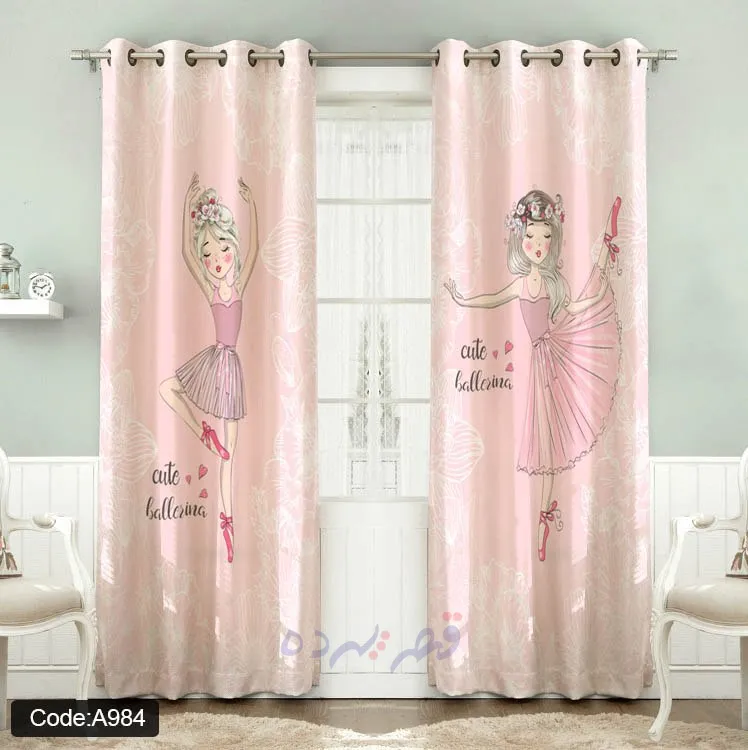 پرده اتاق کودک چاپی طرح بالرین صورتی کد A984