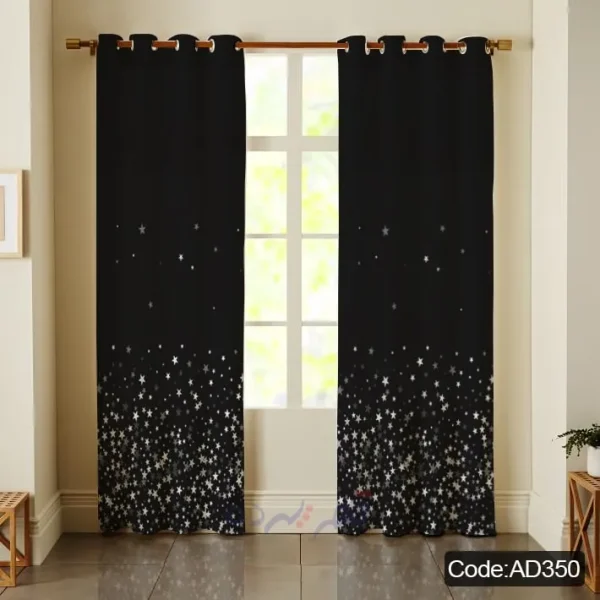 پرده پانچی چاپی طرح آسمان شب و ستاره مشکی کد AD350