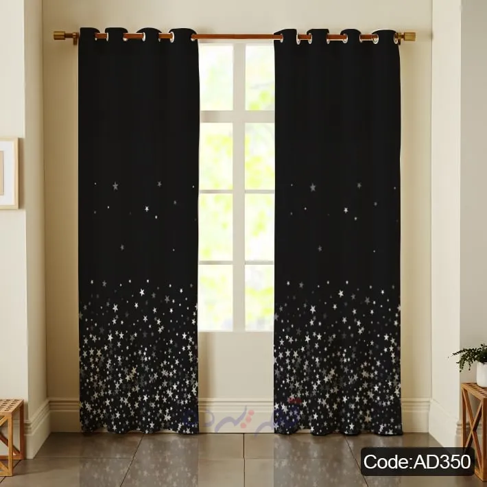 پرده پانچی چاپی طرح آسمان شب و ستاره مشکی کد AD350