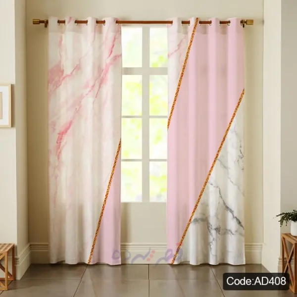 پرده پانچی چاپی طرح سنگ مرمر صورتی کد AD408