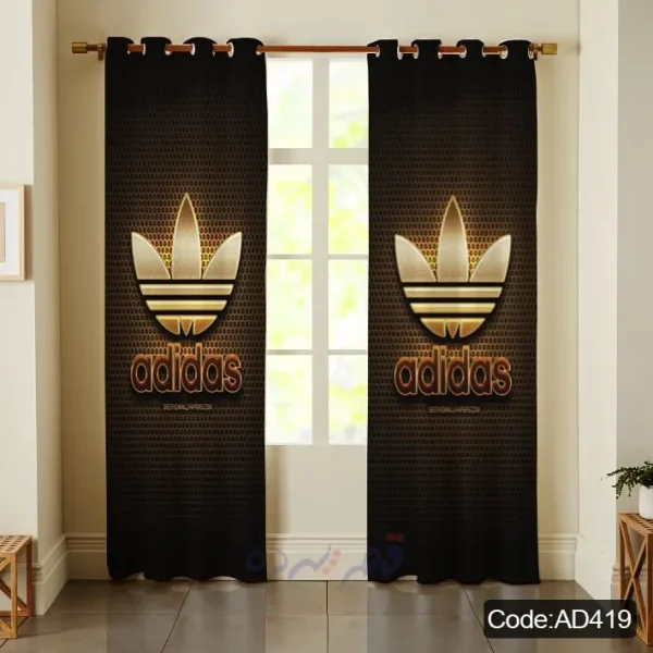پرده پانچی چاپی طرح لوگوی آدیداس طلایی و مشکی کد AD419