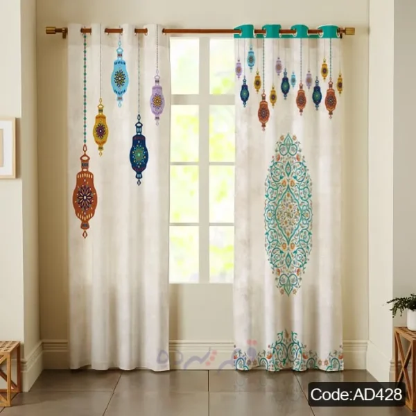 پرده پانچی چاپی طرح فانوس و اسلیمی سنتی کد AD428