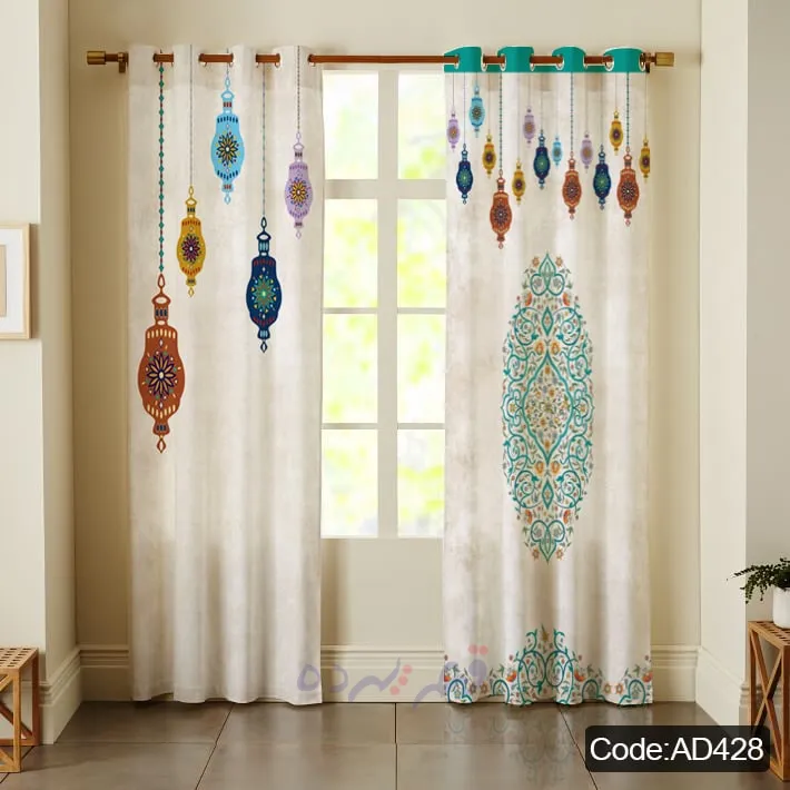 پرده پانچی چاپی طرح فانوس و اسلیمی سنتی کد AD428