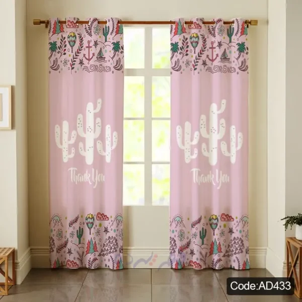 پرده پانچی چاپی طرح کاکتوس فانتزی صورتی کد AD433