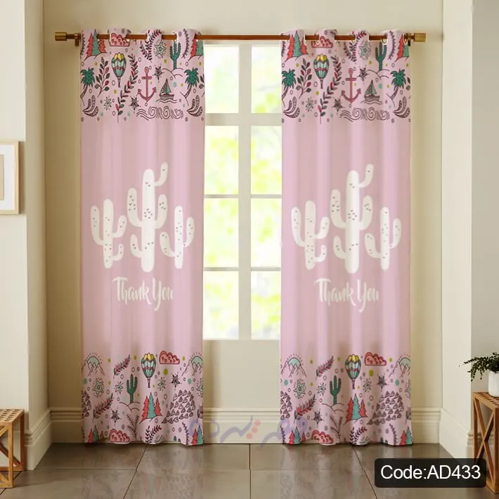 پرده پانچی چاپی طرح کاکتوس فانتزی صورتی کد AD433