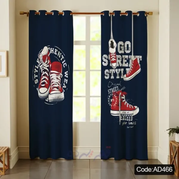 پرده پانچی چاپی طرح کتانی آل استار قرمز و استایل خیابانی کد AD466