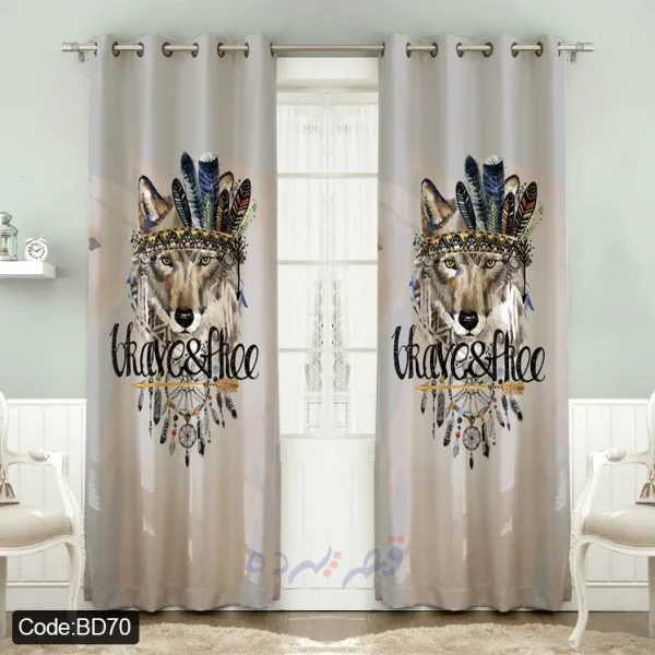 پرده پانچی چاپی طرح گرگ بوهو و پر کد BD70