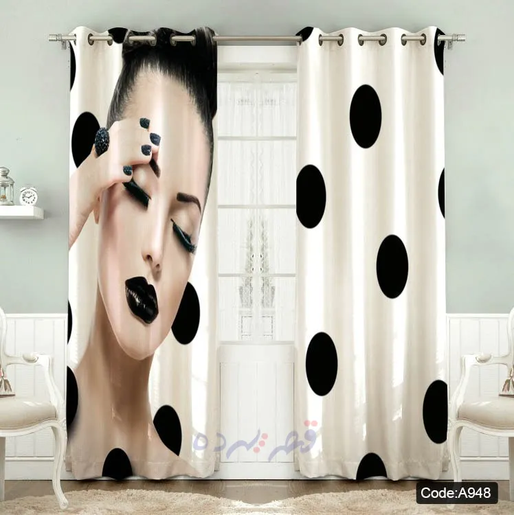پرده پانچی چاپی طرح چهره فشن و خال خالی کد A948