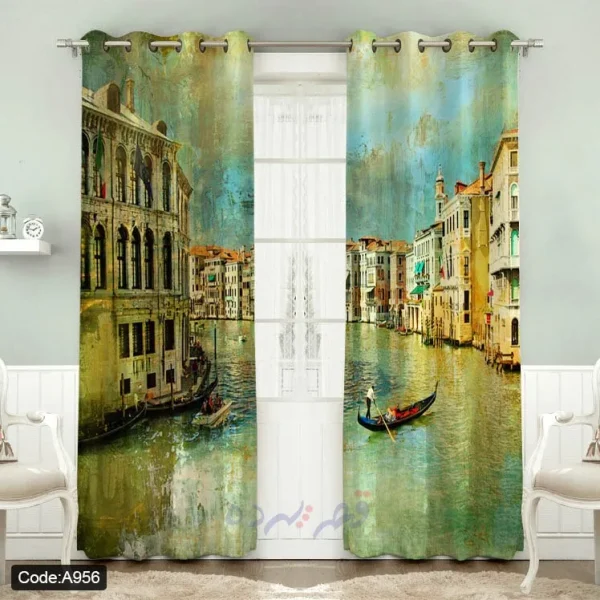 پرده پانچی چاپی طرح منظره نقاشی ونیز کد A956