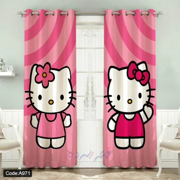 پرده اتاق کودک چاپی طرح هلو کیتی صورتی کد A971